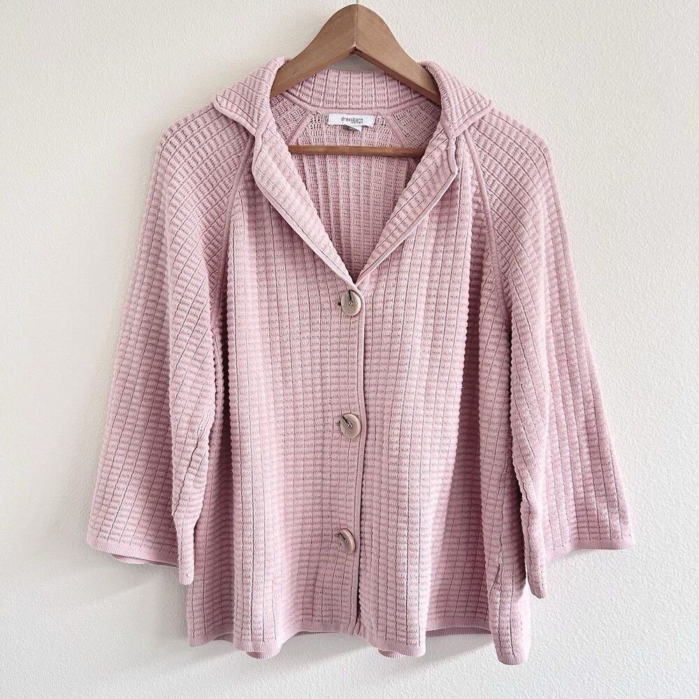 VTG Dress Barn Womens Size L Pink Chunky Sweater Blazer w/ buttons READ